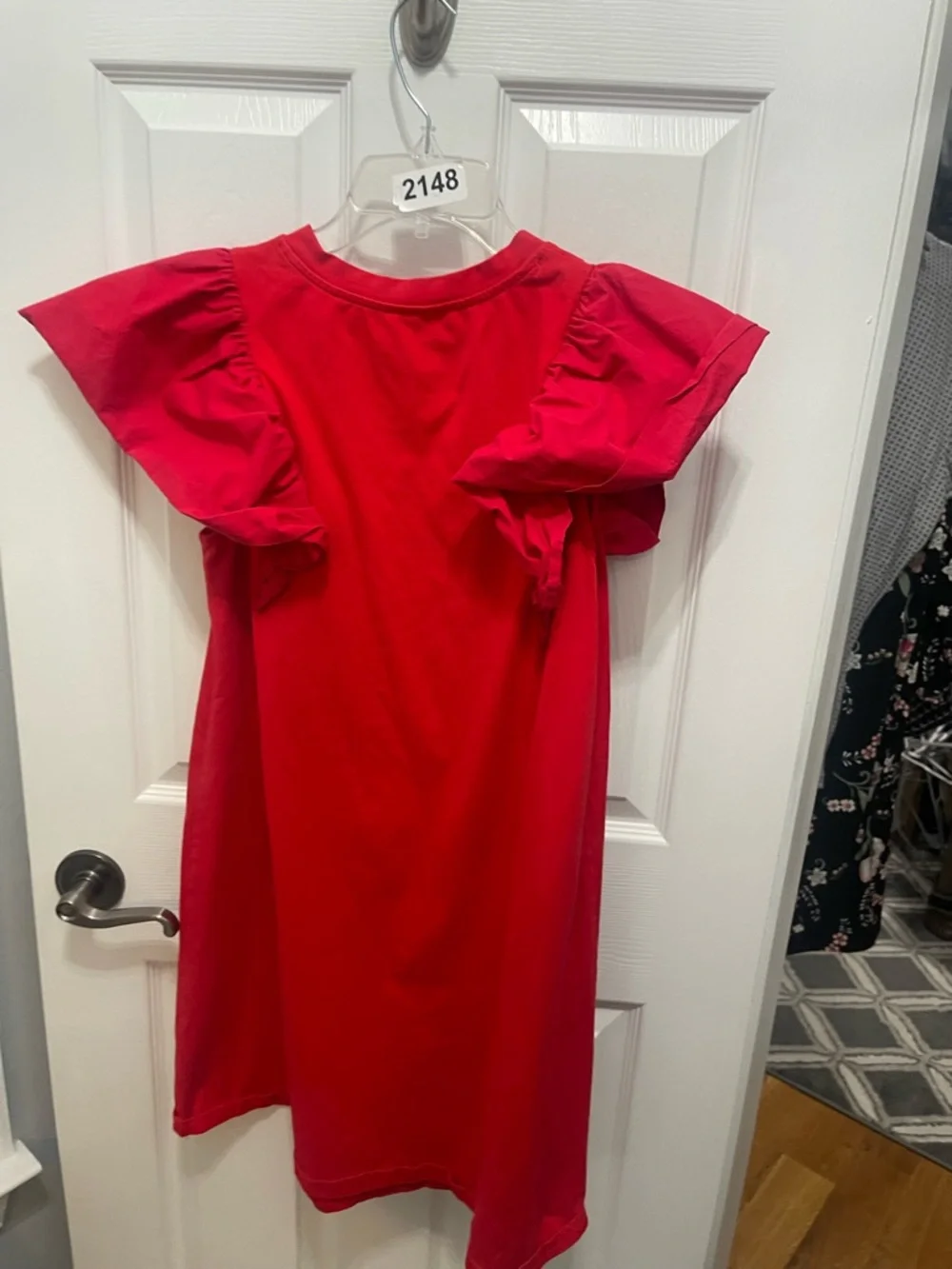 Short Red Ruffle-Sleeve Mini Dress - Picture 7 of 10
